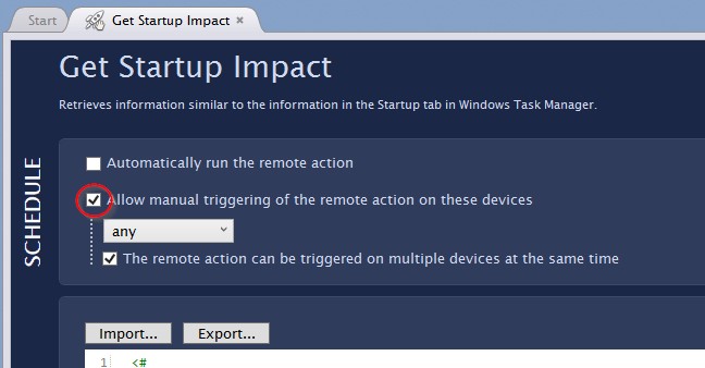Enable manual execution for a Remote Actions