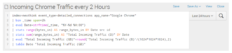 Splunk search to compute the Google Chrome traffic every two hours